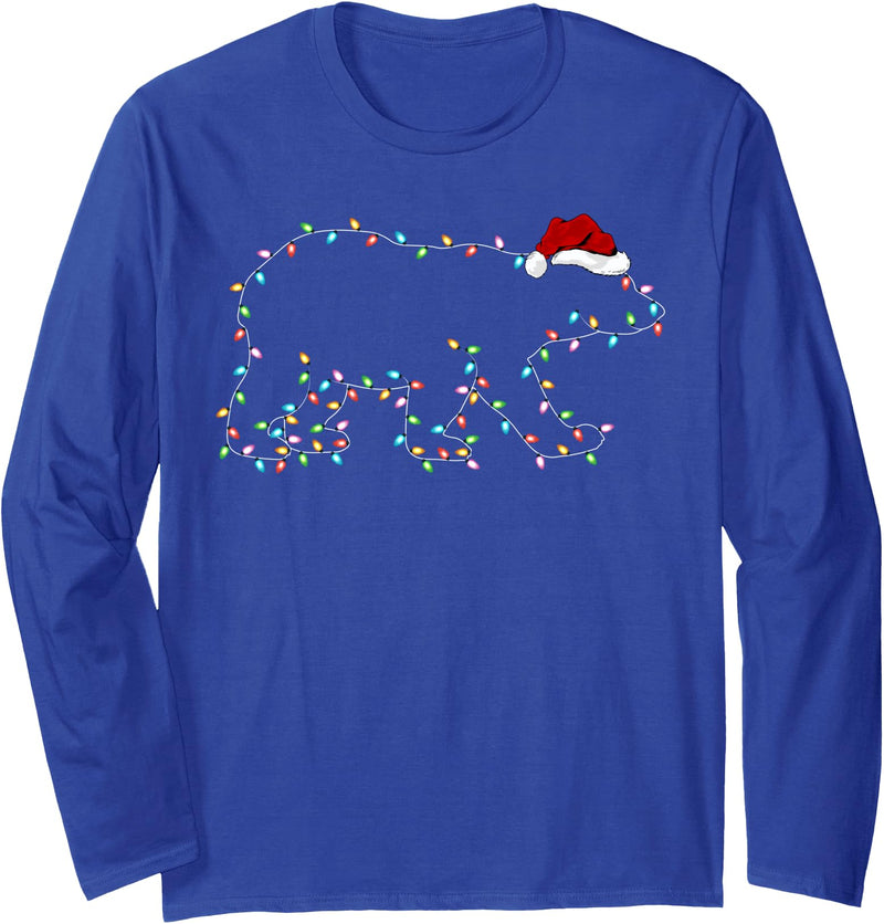 Xmas Lighting Polar Bear Christmas Gifts Polar Bear Xmas Lighting Santa Hat Polar Bear Christmas Long Sleeve T-Shirt - Royal Blue