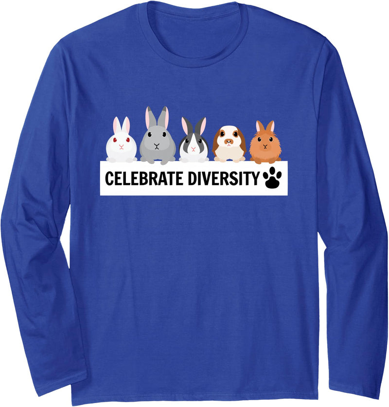 Celebrate Diversity Cute Pet Bunny for Rabbit Lovers Long Sleeve Shirt in Royal Blue