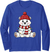 Festive Holiday Bear Design Cute Christmas Polar Bear Wrapped in Lights Long Sleeve T-Shirt - Royal Blue
