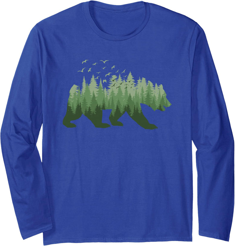 Outdoor Nature Forest Animal Gifts Nature Forest Wildlife Trees Wild Animal Bear Long Sleeve T-Shirt - Royal Blue