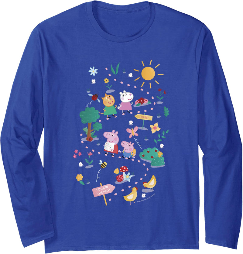 Peppa Pig Follow The Path To The Forest Group Shot Long Sleeve T-Shirt - Royal Blue