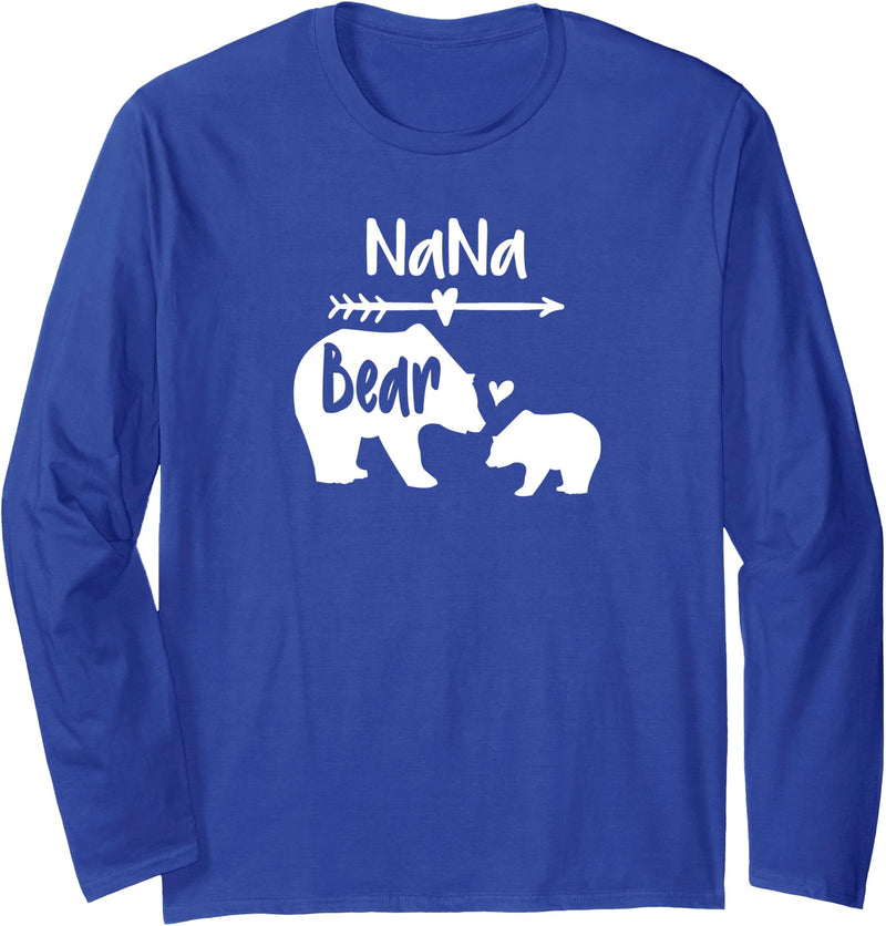 The Mothers Day Shirt Co. Nana Bear Shirt With Baby Cub Heart & Arrow Graphics Long Sleeve T-Shirt - Royal Blue