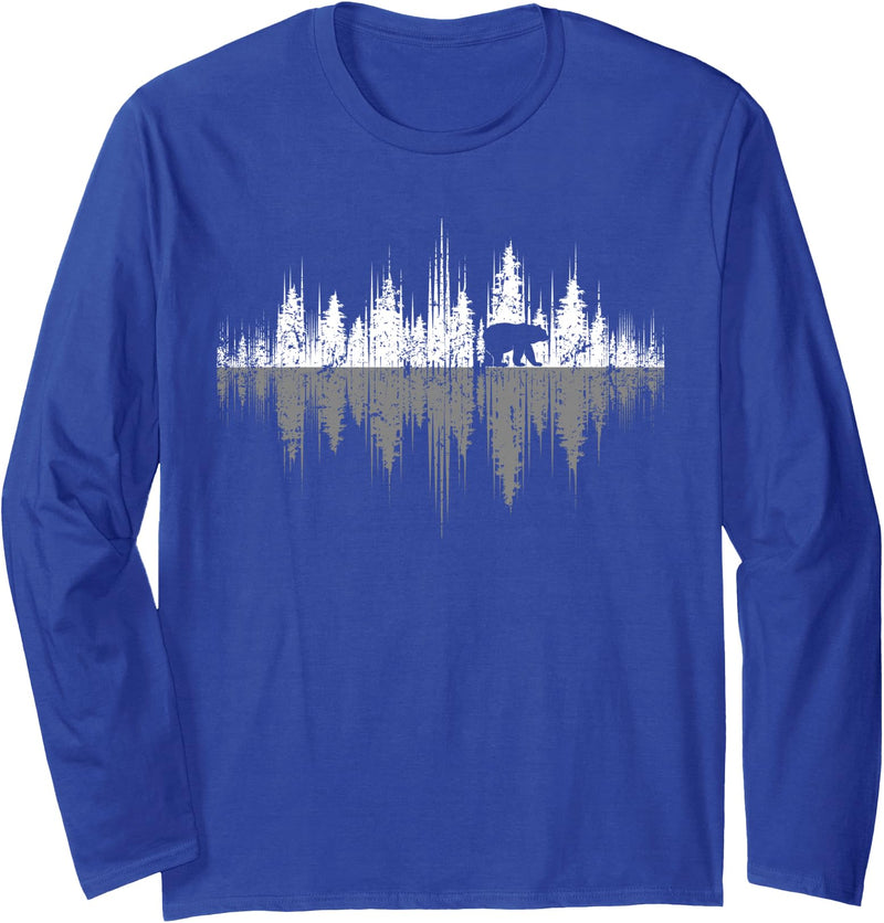 Outdoor Wild Retro Forest Gifts Trees Reflection Wildlife Nature Animal Bear Outdoor Forest Long Sleeve T-Shirt - Royal Blue