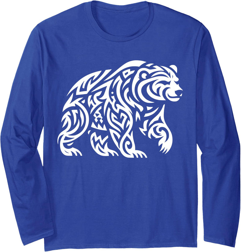 Bear Mania Tribal Grizzly Bear Long Sleeve T-Shirt - Royal Blue
