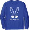 Bad Hare Day Funny Bunny Rabbit Design Glasses Cool Long Sleeve Shirt in Royal Blue