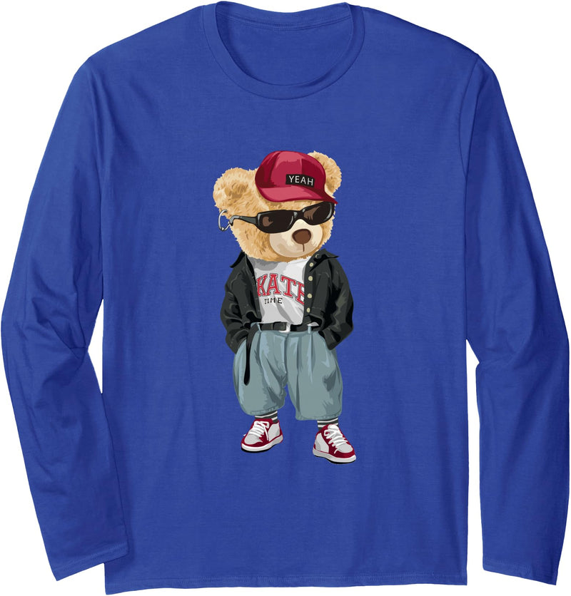 Punk Rocker Teddy Bear Rap Hip Hop Gift Men Women Punk Rocker Rapper Popster Punker Teddy Bear Rap Hip Hop Long Sleeve T-Shirt - Royal Blue