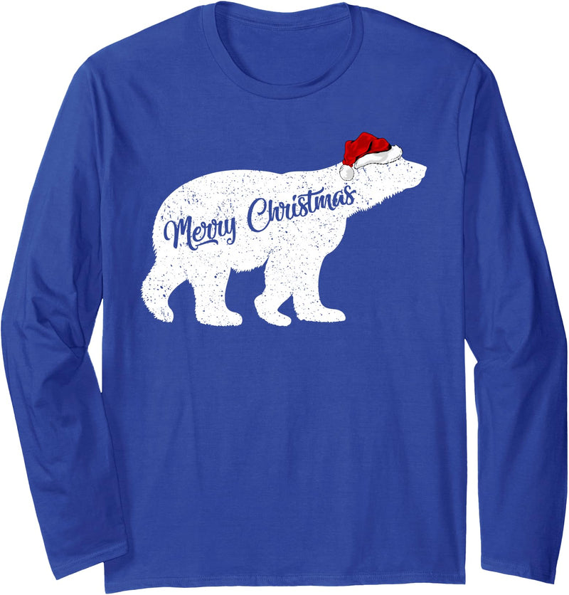 Matching Santa Polar Bear Christmas Gifts Polar Bear Animal Lover Xmas Santa Hat Polar Bear Christmas Long Sleeve T-Shirt - Royal Blue
