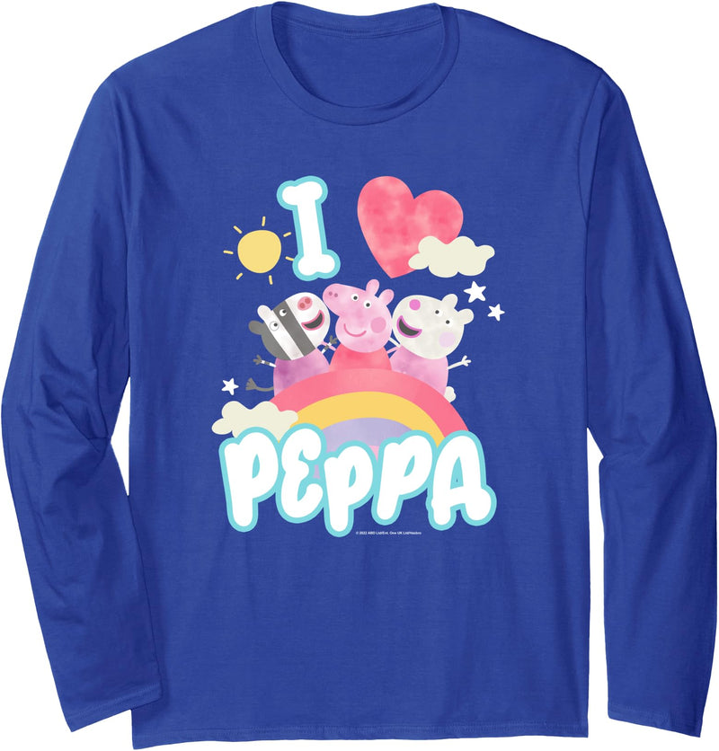 Peppa Pig Group Shot I Love Peppa Rainbow Friendship Logo Long Sleeve T-Shirt - Royal Blue