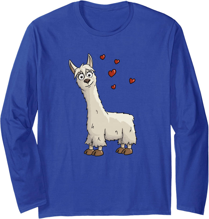 Llama Alpaca Gifts By Skizzenmonster Fancy Cartoon Llama with Hearts | I Love Llama & Alpaca Long Sleeve T-Shirt - Royal Blue