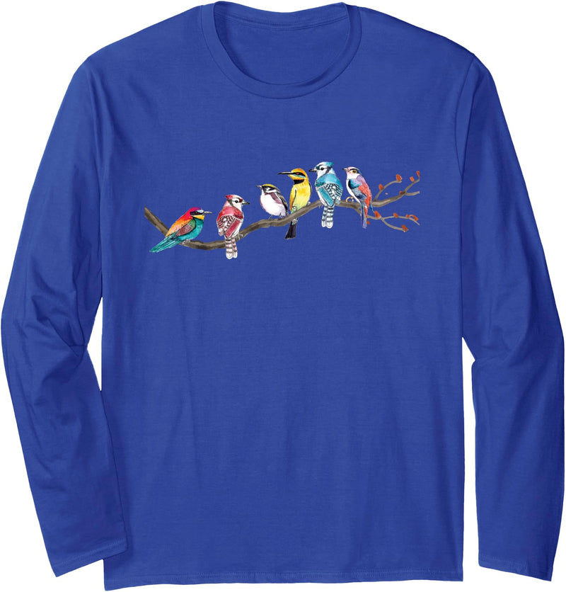Birding & Bird Lover Shirts Birds On A Branch - Birding Bird Watching Bird Watcher Long Sleeve T-Shirt - Royal Blue