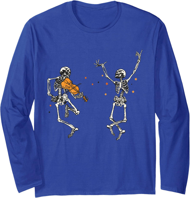 Funny Halloween Tee Dancing Skeletons Dance Challenge Halloween Scary Skeleton Long Sleeve T-Shirt - Royal Blue