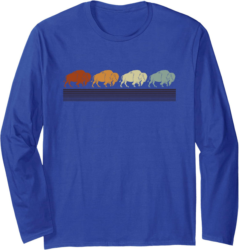 American Bison Gifts & Tees Retro Buffalo Long Sleeve T-Shirt - Royal Blue