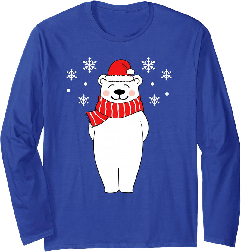 Christmas Polar Bear Shirt For Family Adults Kids Polar Bear Christmas Pajamas Family Polar Bear In Santa Hat Long Sleeve T-Shirt - Royal Blue