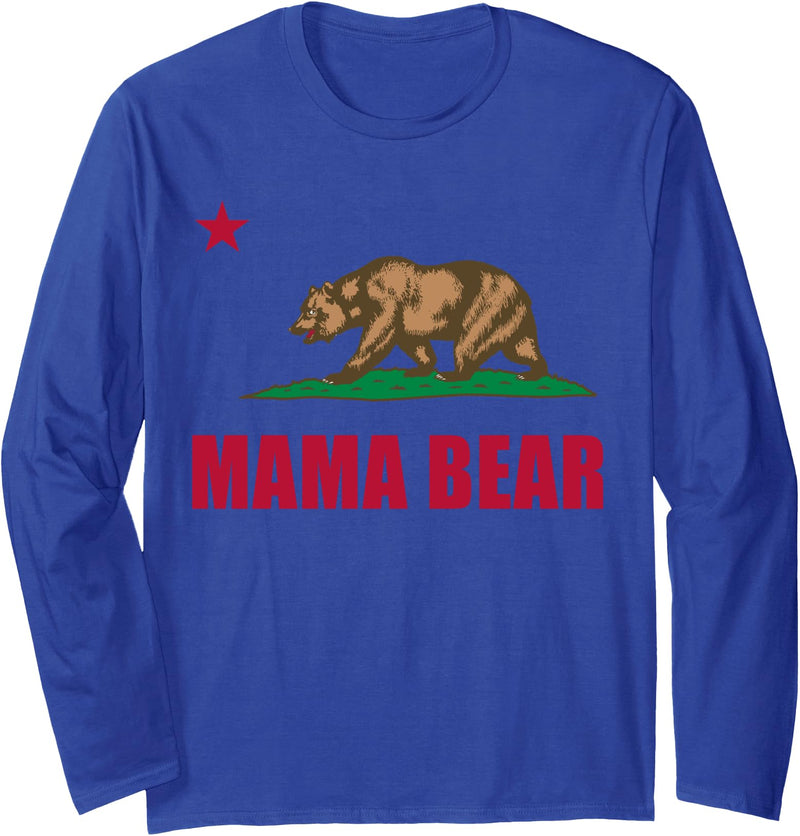 Tee Styley California Flag Mama Bear Long Sleeve Shirt - Royal Blue