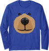 My Shirt Hub Cute Cartoon Bear Face Head Costume Party Halloween Long Sleeve T-Shirt - Royal Blue