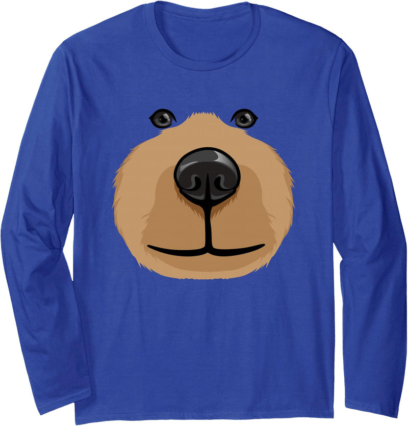 My Shirt Hub Cute Cartoon Bear Face Head Costume Party Halloween Long Sleeve T-Shirt - Royal Blue