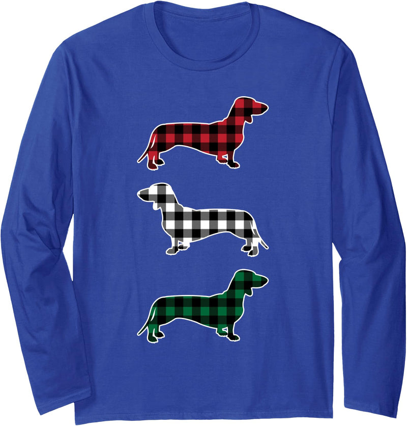 Merry Christmas Holiday Dachshund Dog Wiener Dachshund Dog Merry Christmas Buffalo Plaid Gift Long Sleeve T-Shirt - Royal