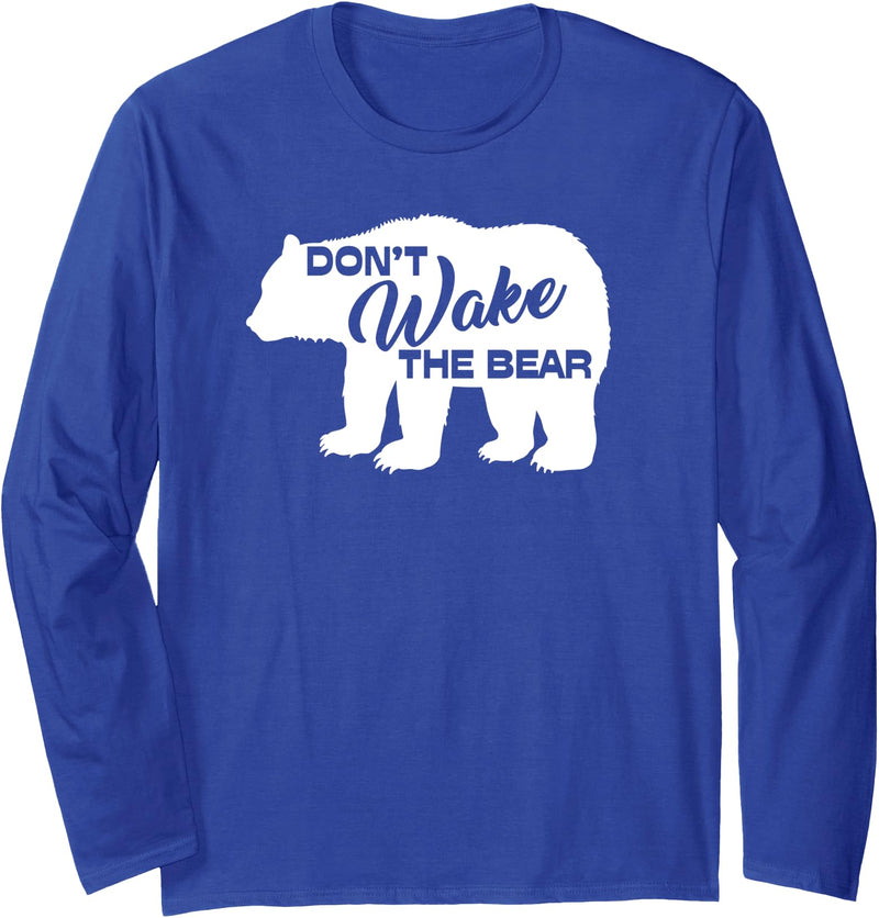 Don't Wake The Bear Hibernate Designs Don't Wake The Bear Funny Bear Silhouette Graphic Sleeping Long Sleeve T-Shirt - Royal Blue