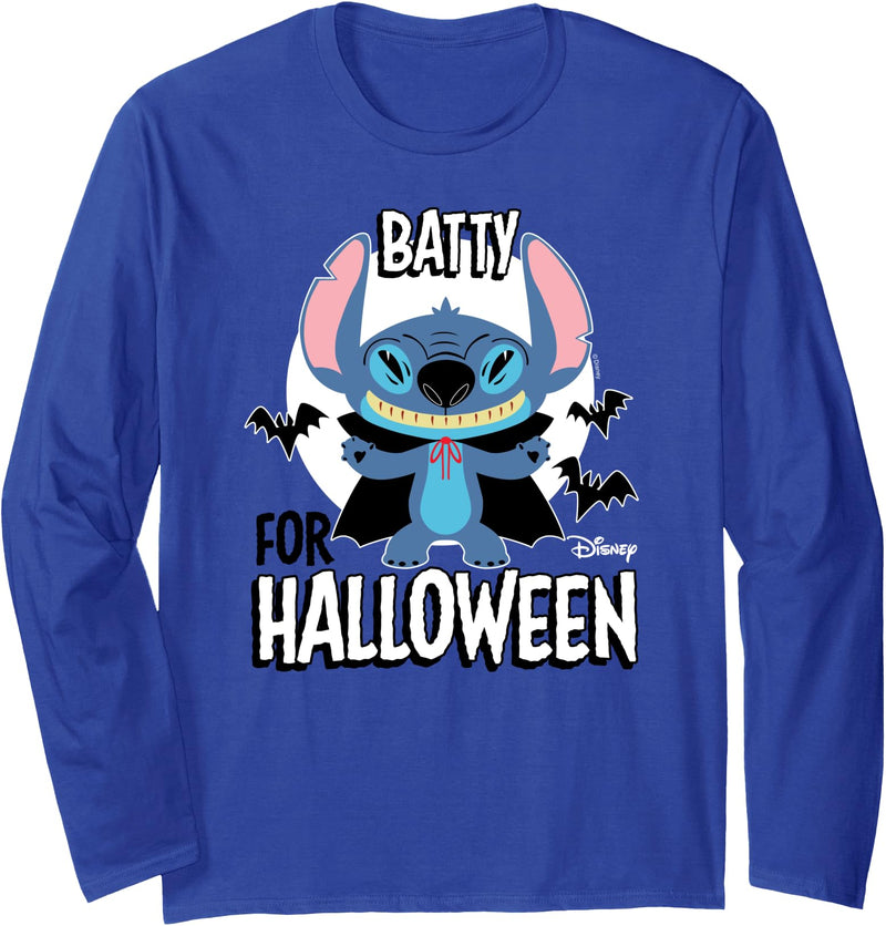 Disney Lilo And Stitch - Batty For Halloween Long Sleeve T-Shirt - Royal Blue