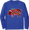 Funny Pig Christmas Lights Pajamas for Women Girls Plaid Buffalo Pig Christmas Pajamas Family Xmas Lights Women Long Sleeve T-Shirt - Royal Blue