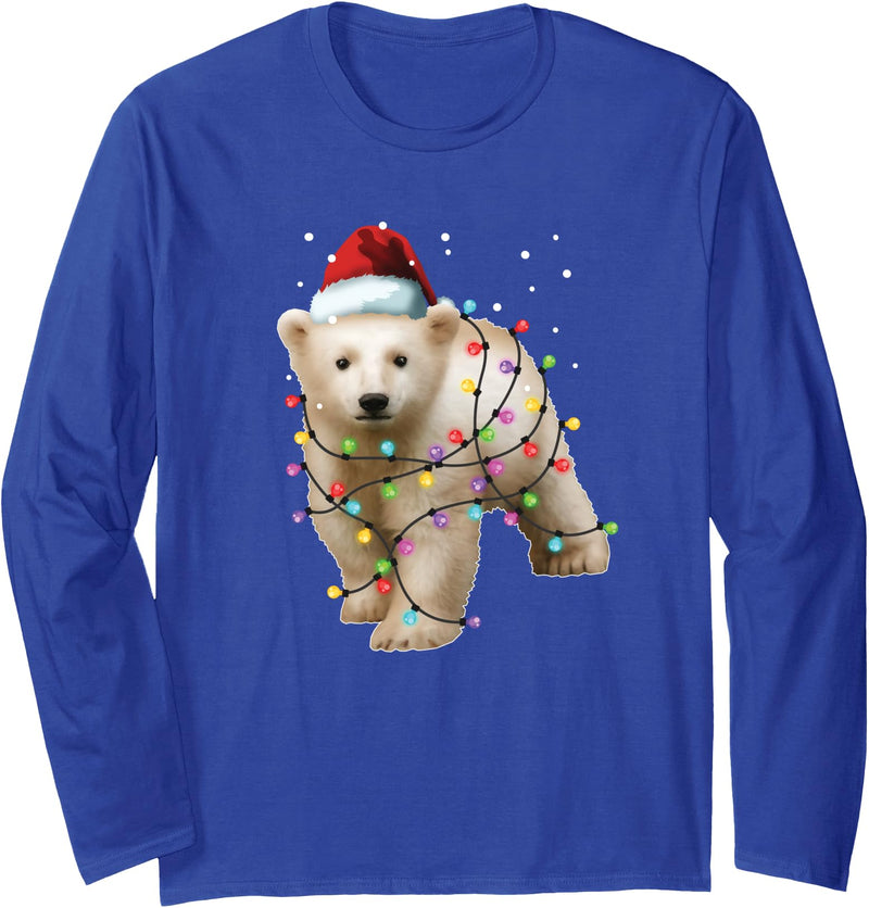 Christmas Gifts by Art Like Wow Santa Polar Bear, Christmas, Men Women Kids, Bear Lover Long Sleeve T-Shirt - Royal Blue