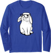 Hipster Rabbit Funny Bunny with Glasses Cute Animal Long Sleeve Shirt in Royal Blue