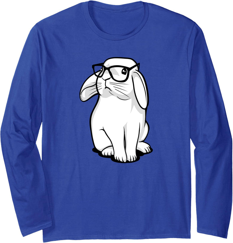 Hipster Rabbit Funny Bunny with Glasses Cute Animal Long Sleeve Shirt in Royal Blue