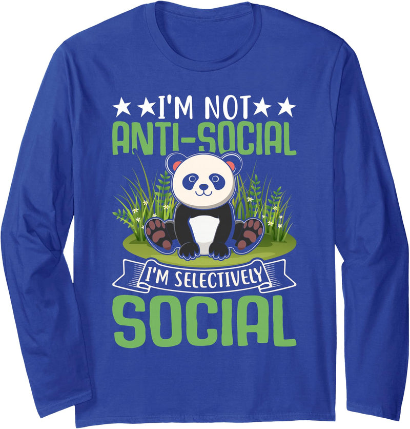 Cute Panda Lovers Kawaii Asian Bears Gifts DAIMMER I'm Not Antisocial I'm Selectively Social Long Sleeve T-Shirt - Royal Blue