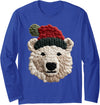Christmas Winter Animals Clothing Co. Christmas Polar Bear with Santa Hat Marine Animal Winter Long Sleeve T-Shirt - Royal Blue