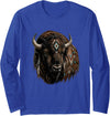 Boho Western Tribal Bison Buffalo Spirit Mystic Buffalo Bison Tribal Boho Western Spirit Long Sleeve T-Shirt - Royal Blue