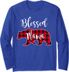 All in the Bear Family Blessed Mama Bear Buffalo Check Plaid Pattern Mom Mother Long Sleeve T-Shirt - Royal Blue