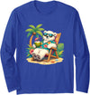 Tropical Polar Bear Summer Beach Vibes Relaxed Polar Bear Hawaiian Shirt Summer Beach Long Sleeve T-Shirt - Royal Blue