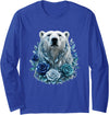Arctic Polar Bear Crystal Rose Winter Spirit Majestic Polar Bear with Blue Ice Crystal Roses Long Sleeve T-Shirt - Royal Blue