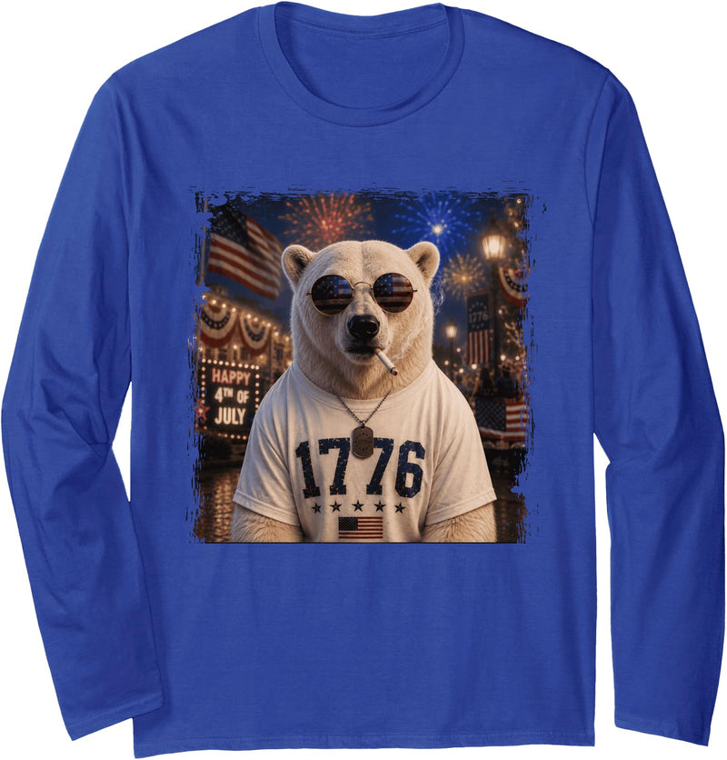Polar Bear Patriotic America USA Designs Polar Bear Smoking Cigarette 250 Years Long Sleeve T-Shirt - Royal Blue