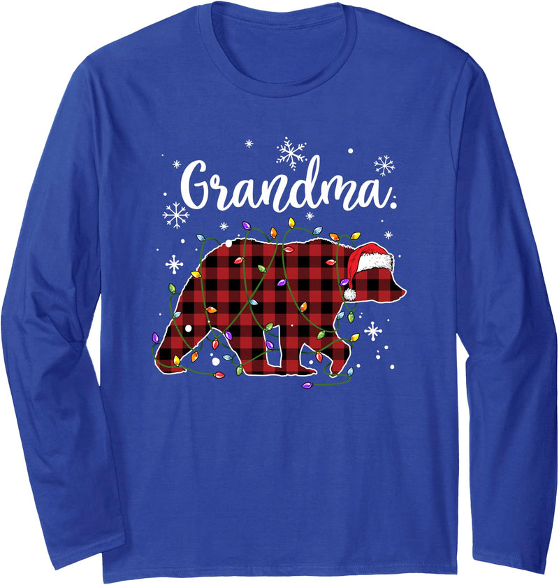 Funny Bear Family Matching Pajamas Team Santa HBL Bear Red Plaid Grandma Christmas Xmas Lights Buffalo Pajama Long Sleeve