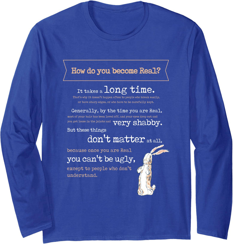 Book Quote 1922 Becoming Real Skin Horse Rabbit Long Sleeve Shirt in Royal Blue