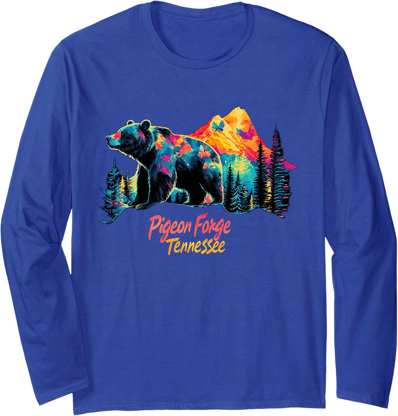 Pigeon Forge Tennessee Hiking Souvenir Pigeon Forge Tennessee Mountains Bear USA Hiking Souvenir TN Long Sleeve T-Shirt - Royal Blue