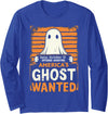 America's Wanted Halloween Ghost Humor Apparel America's Ghost Wanted Funny Halloween Ghosting Long Sleeve T-Shirt - Royal