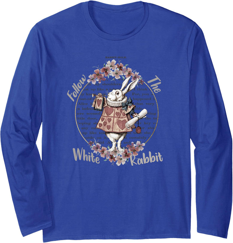 Follow the White Rabbit Long Sleeve Shirt (Black) in Royal Blue