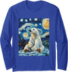 Bear Designs. Cute Polar Bear Van Gogh Style Starry Night Funny Graphic Long Sleeve T-Shirt - Royal Blue
