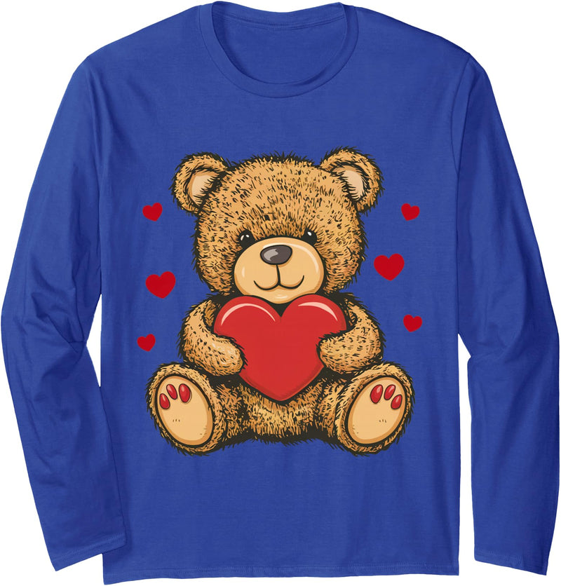 AirBear Adorable Teddy Bear with Heart- Love plushie Long Sleeve T-Shirt - Royal Blue