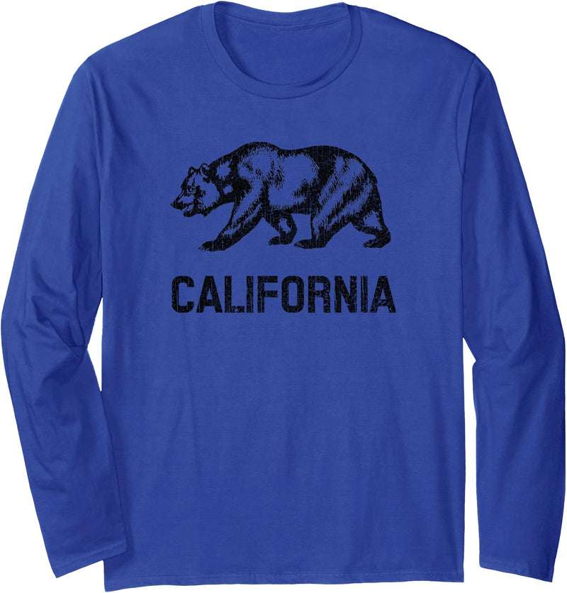 California Republic Bear Designs California Republic Flag Distressed Bear Long Sleeve T-Shirt - Royal Blue