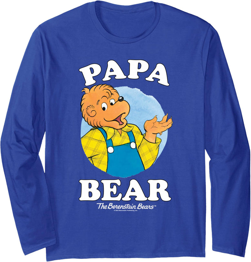 The Berenstain Bears Papa Bear Long Sleeve T-Shirt - Black, XXL, Adult, Unisex, Long Sleeve, Classic Fit, Cotton 100% - Royal Blue