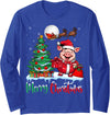 Pig Christmas Party Shirts Co. Pig Santa Hat Xmas Tree Lights Winter Merry Christmas Pigs Long Sleeve T-Shirt - Royal Blue