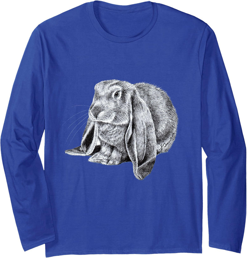 Cute English Lop Eared Bunny Rabbit Long Sleeve Shirt in Royal Blue