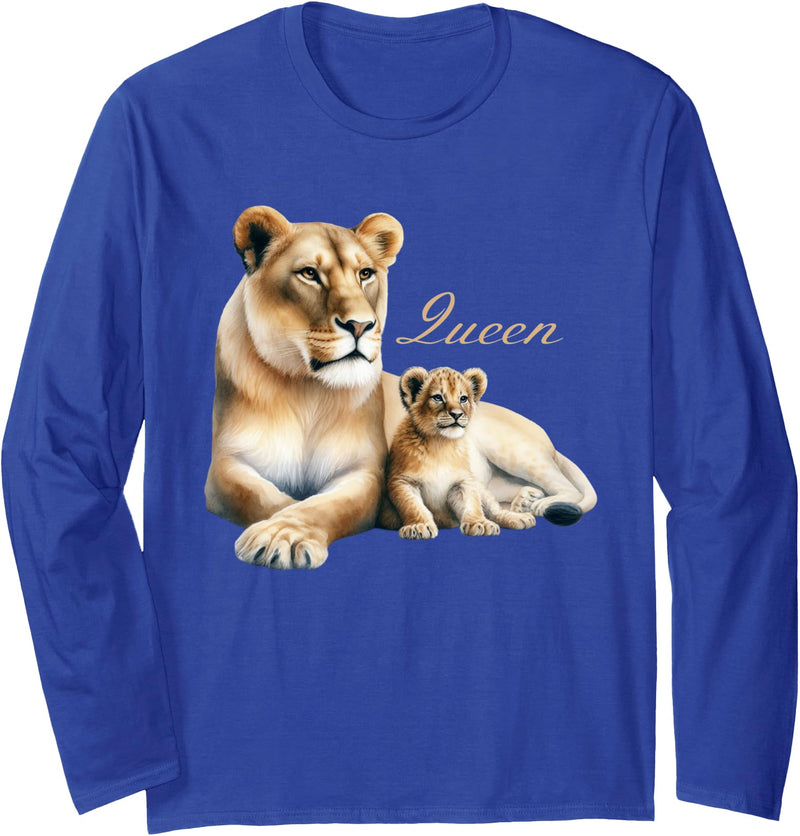 Queen Lioness Tees Lioness Lion Cub Queen Lioness Female Big Cat Lovers Design Long Sleeve T-Shirt - Royal Blue