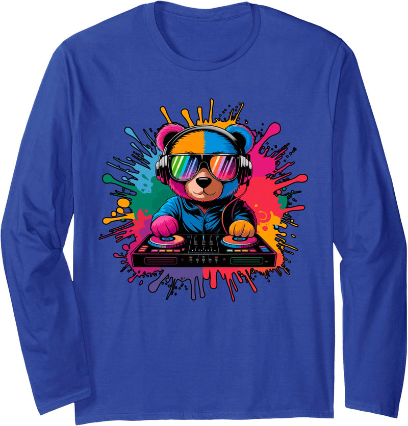 Magical and Funny Disc Jokey Gifts DJ Teddy Bear Long Sleeve T-Shirt - Royal Blue