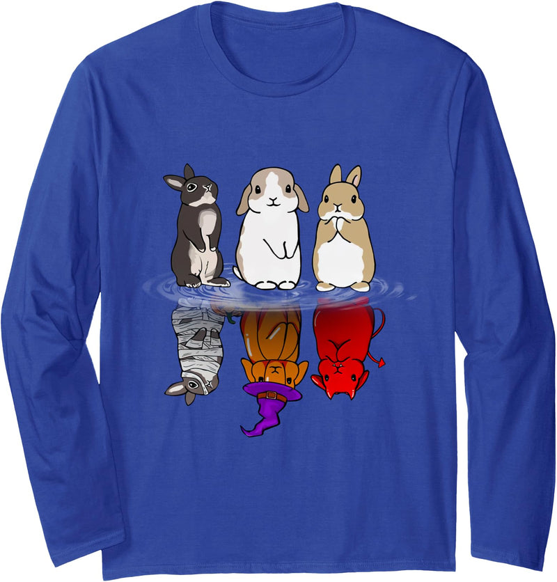 Rabbit Halloween Reflect Mirror Bunnies Long Sleeve Shirt in Royal Blue
