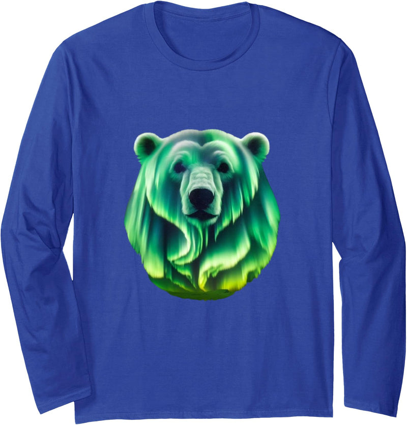 Northern Lights Polar Bear Clothes Aurora Borealis Alaska Northern Lights Polar Bear Long Sleeve T-Shirt - Royal Blue