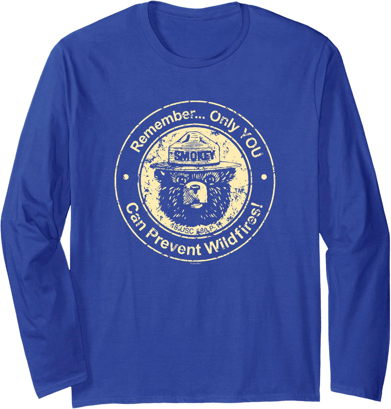 Smokey Bear Only You Can Prevent Wildfires Vintage Seal Long Sleeve T-Shirt - Royal Blue